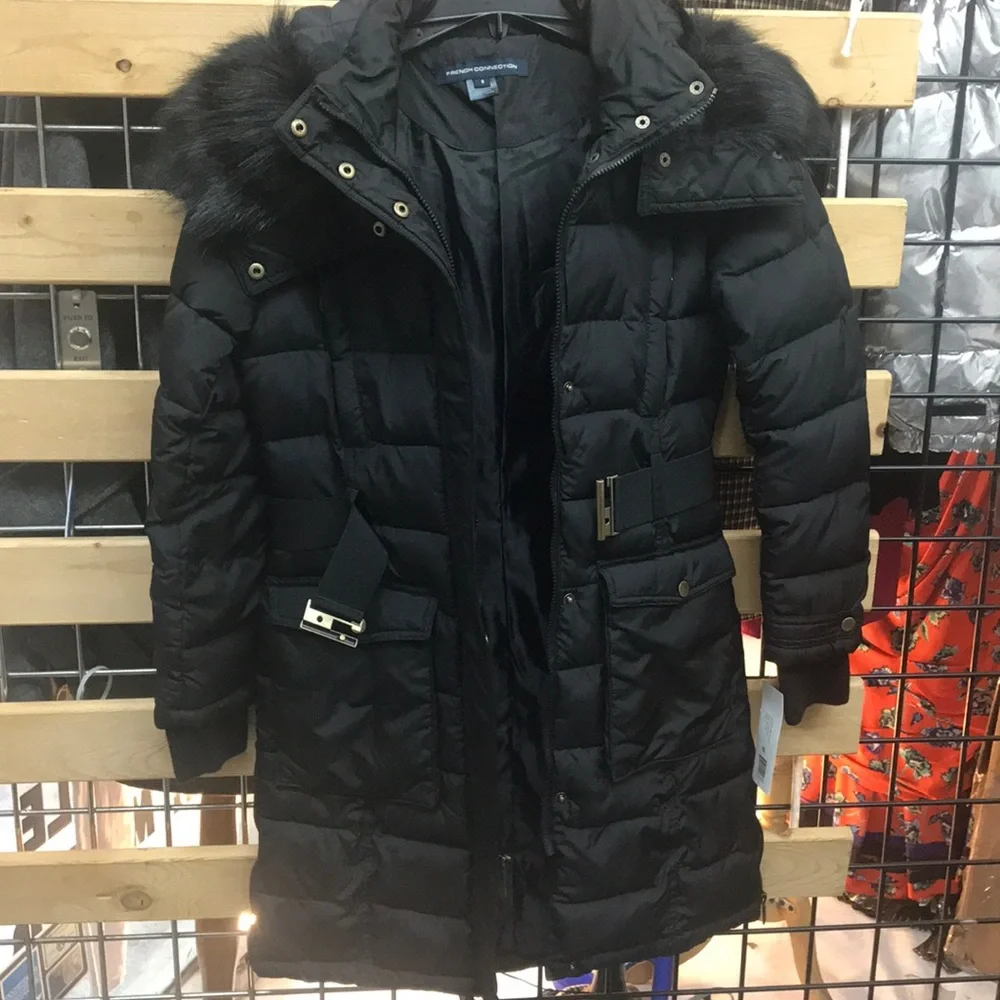 NWT,French Connection,Faux Fur Hoodie Puffer Jacket - Picture 16 of 17